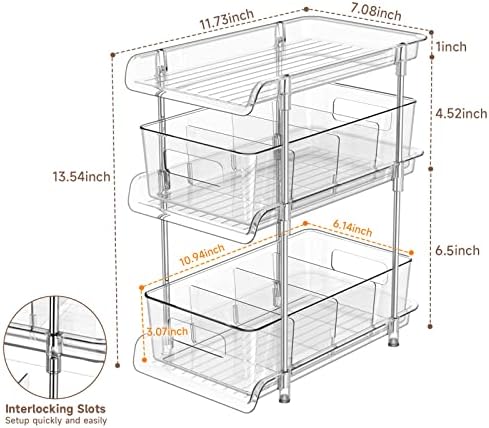 2Set 3 Tier Clear Bathroom Organizer with Dividers, Pull-Out Pantry Organization and Storage, Multi-Purpose Under Sink Organizers and Storage, Vanity Skincare Cosmetic Closet Organizer Medicine Bins - Image 3