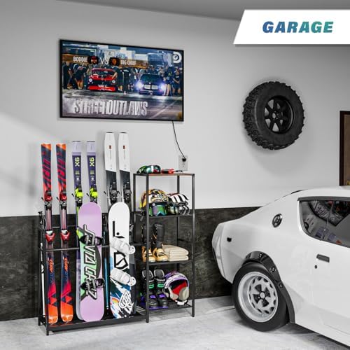 Freestanding Snowboard Rack - 4 Pair Ski, 3 Pack Snowboard, Boot, Pole, Goggles, Helmet Rack for Garage, Shed, Basement - Image 6