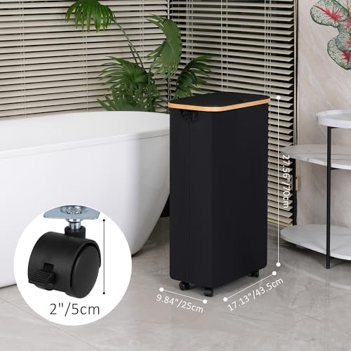 iEGrow 75L Slim Laundry Hamper with Wheels,Clothes Hamper for Laundry,Laundry Basket with Lid & Inner Bag,for Laundry Room, Bedroom, Dormitory Organization,Black - Image 2