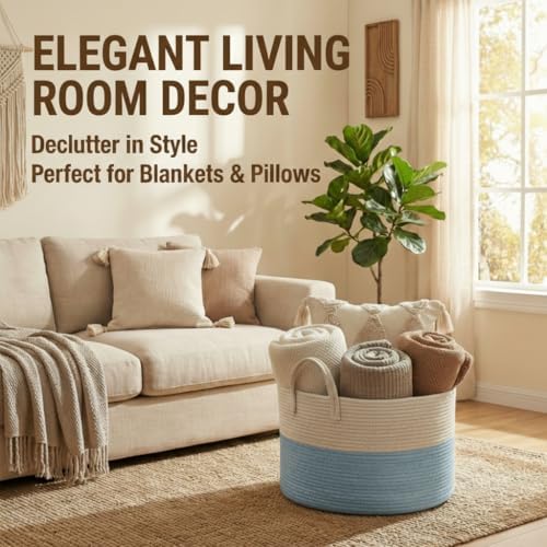 JMvicyroam 115L Extra Large Machine Washable Cotton Rope Blanket Basket - Image 2