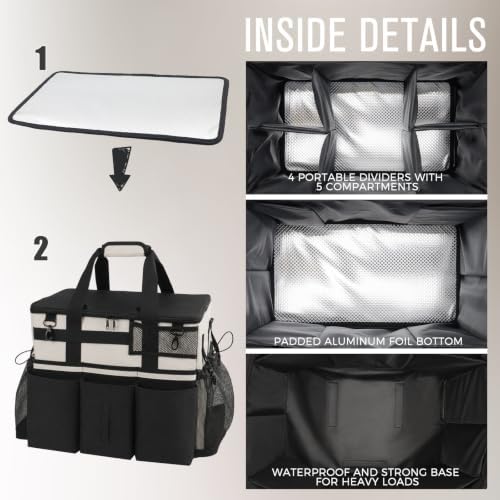 SCAVATA Rolling Cleaning Caddy Bag with Detachable Trolley, Large Cleaning Supplies Organizer with Wheels, Multi-Pocket Cleaning Cart with Adjustable Shoulder Strap for Housekeepers (CreamWhite) - Image 4