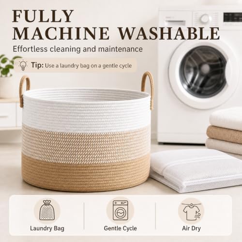 JMvicyroam 115L Extra Large Machine Washable Cotton Rope Blanket Basket - Image 7
