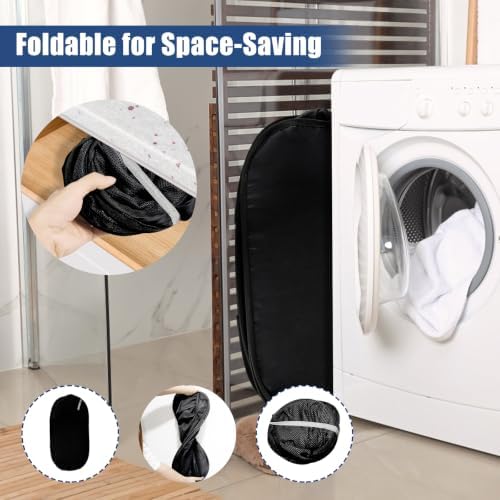 2 Pack Collapsible Laundry Baskets, Upgrade Pop Up Laundry Hamper with Convenient Bags, Foldable Laundry Basket Mesh Light Weight, Easy to Carry Clothes Hampers for Laundry, Dorm, Travel Black+Grey - Image 6