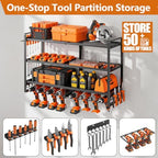 Large Power Tool Organizer Wall Mount,4 Layer Heavy Duty Metal Tool Storage Rack Loads 300lbs with 8 Cordless Drill Holder, Utility Rack Loads, Garage Storage, Gift for Men - Image 3