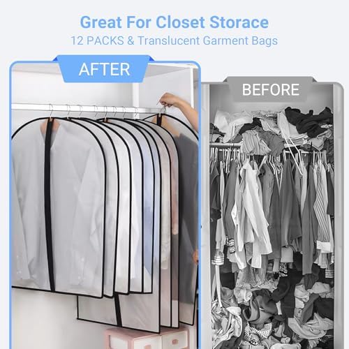 Suit Bags for Closet Storage Garment Bag (24'' x 40'' Set of 12) Clear Garment Bags for Hanging Clothes Plastic Waterproof Suit Cover Bag with Zipper for Coats, Jackets, Shirts Closet - Image 5