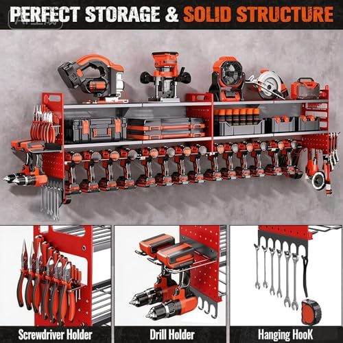 2 Pack Power Tool Organizer Wall Mount, 3-Layer,18 Drill Holders - Image 5