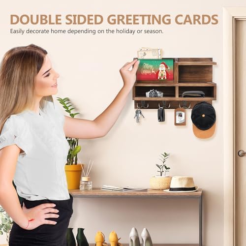 Key Holder Wall Mount, Wooden Mail and Key Organizer, Brown - Image 2