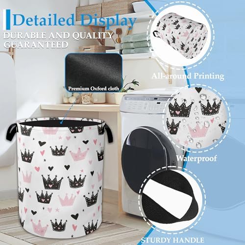 Pink Crowns Laundry Basket Collapsible Laundry Hamper Clothes Storage Bin for Bathroom Bedroom Room Decor 16" X 20.8" - Image 3