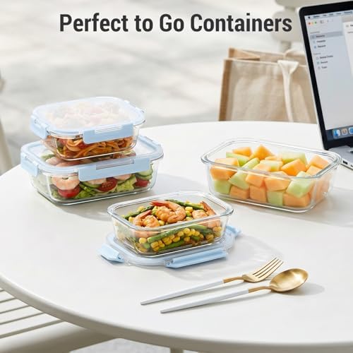Dealusy 10 Sets 36 oz & 12 oz Glass Food Storage Containers with lids, Blue - Image 7