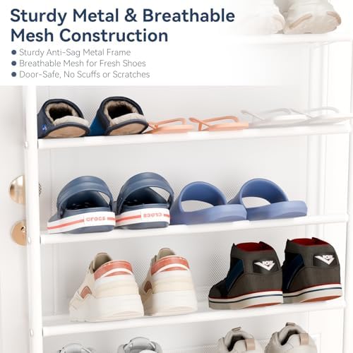 Whitmor 36 Pair Over the Door Shoe Rack,12 Tier Hanging Shoe Organizer with Metal Frame & Mesh Shelves, Heavy Duty Shoe Storage Holder for Door,No Drill Installation, 74"H x 21.7"W x 7.5"D, Matt White - Image 5