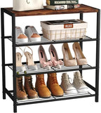 Yusong Shoe Rack Organizer, 4 Tier Industrial Shoe Storage Shelf, Narrow Sturdy Metal Shoe Shelves for Closet Entryway, Rustic Brown by Yusong