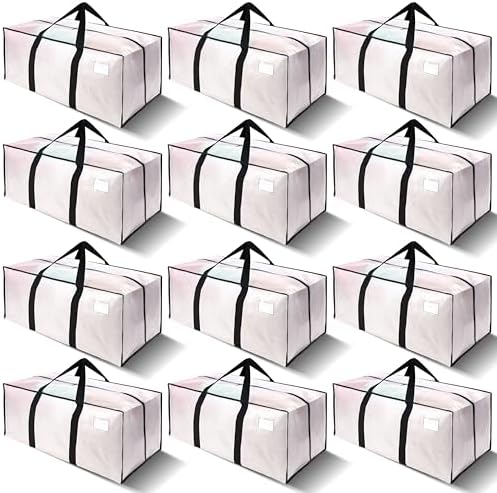 VELVETSURE 12 Pack Heavy Duty Large Moving Bags W/Backpack Straps - Strong Handles & Zippers, Storage Totes For Space Saving, Fold Flat, Alternative to Moving Box and Storage Bin, Semi-Transparent by VELVETSURE