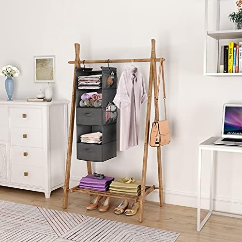 MAX Houser 5 Tier Shelf Hanging Closet Organizer, Cloth Hanging Shelf with 2 Sturdy Hooks for Storage, Foldable (Grey-D2) - Image 2