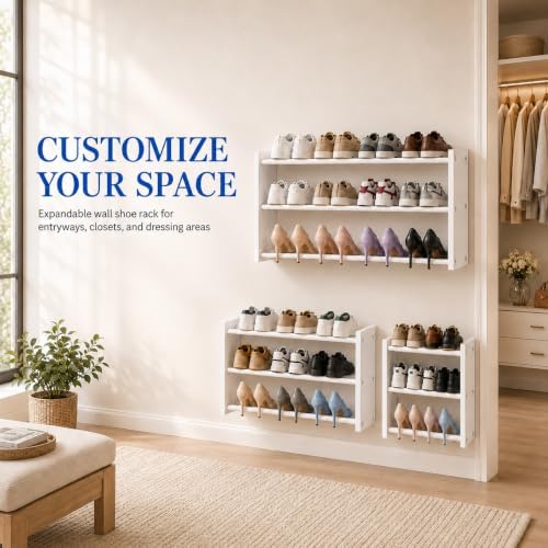 2 Pack 3 Tier Wall Mounted Shoe Rack, 17"-30"Adjustable Hanging Shoe Rack - Image 3