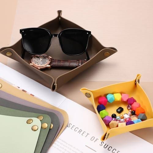 uxcell 2 Pcs Valet Tray for Women and Men, PU Leather Jewelry Tray Entryway Table Bedside Nightstand Catchall Storage Organizer for Jewelry Key Coin Watch Wallet(Square, Light Gray) - Image 7