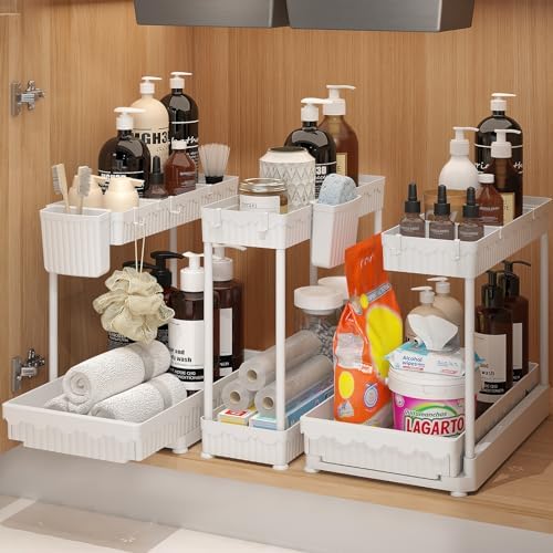 Sevenblue 3-Pack 2-Tier L-Shaped Under Sink Organizers with Sliding Drawers by Sevenblue