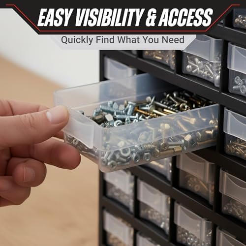 Storage Bin with Drawers - 41-Drawer Plastic Tool Organizer - Hardware or Craft Cabinet for Storing Beads, Toys, or Nuts and Bolts by Stalwart (Black) - Image 5