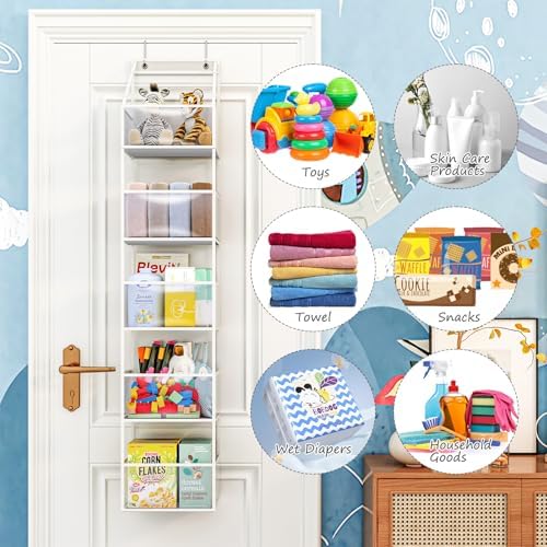 Fixwal 5-Shelf Over The Door Hanging Pantry Organizer, Room Organizer with Clear Plastic Pockets, 25lb Ultra Sturdy & Large Capacity for Closet, Bedroom, Nursery, Bathroom and Sundries - Image 5