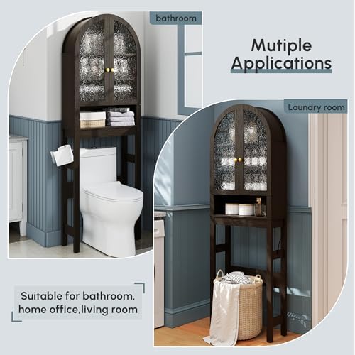 HMstone Over The Toilet Storage Cabinet, Arched Bathroom Organizer and Storage with Acrylic Doors and Adjustable Shelf, Space Saver Freestanding Bathroom Modern Storage Cabinet Over Toilet Dark Brown - Image 4
