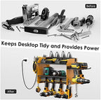 CCCEI Modular Power Tool Organizer Wall Mount Charging Station, Yellow 6 Drills Holder with 8 Plug Power Strip, Garage Drill Battery Heavy Duty Metal Shelf, Utility Rack with Hooks, Side Storage. - Image 4