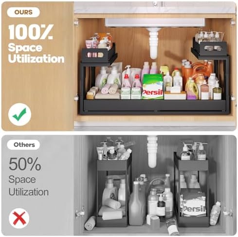 1 Pack-19"-32"W Expandable Under Sink Organizer With Upgrade Ball-Bearing Slide,2-Tier Pull Out Under Cabinet Organizer Height Adjustable,Not Suitable For Cabinets With Partitions In The Middle - Image 4