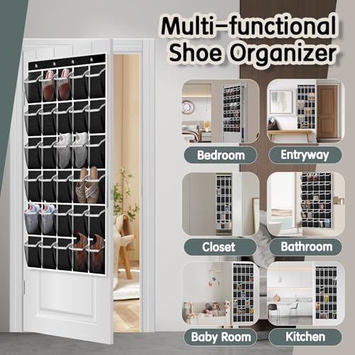 Over the Door Shoe Organizer with 30 Breathable Mesh Pockets (2PC-Black) - Image 5