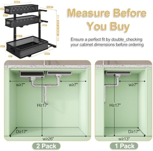 2 Pack 3 Tier Under Sink Organizer,Kitchen Cabinet Undersink Storage Drawer - Image 2