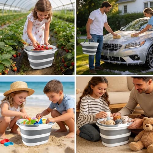 10L Collapsible Bucket with Handle, Foldable Ice Bucket Car Wash Buckets for Cleaning, Portable Wash Basin for Fishing Gardening Window Washing Mopping Household Use Cleaning Supplies - Image 6