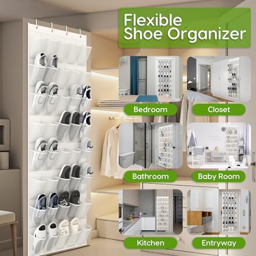 Over the Door Shoe Organizer with 40 Large Breathable Mesh Pockets, Space Saving Shoe Holder, Hanging Shoe Rack for Entryway Bedroom Closet Storage (White, 80 Pockets) - Image 3