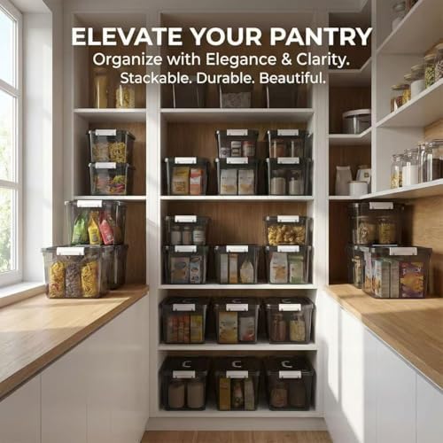 Stackable Plastic Black Storage Bins with Lids 6 Pack, 12 Quart Modular Organizer Boxes with Secure Latches for Closet, Pantry, Office and Small Item Storage - Image 4