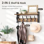 Optish Coat Rack Wall Mount with Shelf, 17.1 Inch Coat Hanger, Entryway Wall Key Holder, Hat Rack for Walls, Shelf with 5 Coat Hooks, Purse Hanger for Wall (Brown) - Image 4