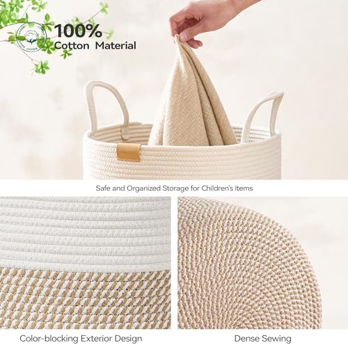 Nunsino Laundry Hamper 95L,Large Laundry Basket for Clothes,Decorative Storage Basket for Blankets,Cotton Rope Woven basket for bedroom,Brown White - Image 5