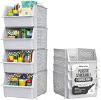 Stackable Storage Bins Open Front for Pantry Storage, 4 Pack - Light Grey by Skywin