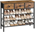YATINEY 4-Tier Shoe Rack with 3 Drawers, Metal Shoe Organizer for 15 Pairs with Storage Shelves and Wooden Top, for Entryway, Hallway, Foyer, Closet, Rustic Brown and Black SS34BR by Yatiney
