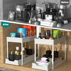 MEAFBIRD 2 Pack Under Sink Organizer, 2 Tier Bathroom Cabinet Organizer with Sliding Basket, Multi-Purpose Under Sink Organizers and Storage for Bathroom Kitchen (White 2 Pack) - Image 3