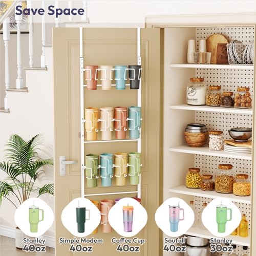 SWTYMIKI 4-Tier Water Bottle Organizer – Over the Door Stanley Cup Holder, Cup Organizer for Door or Wall Mount Option, Stanley Accessories for Pantry, Dorm, Office, RV Use, White - Image 2