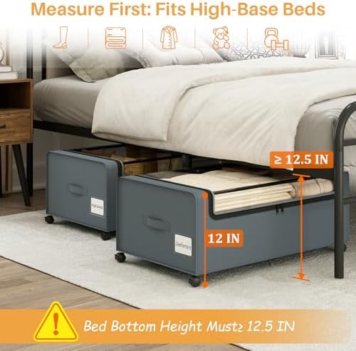 Webetop 12 Inch Under Bed Storage Containers, Rolling Organizer 2 Pack Grey - Image 3