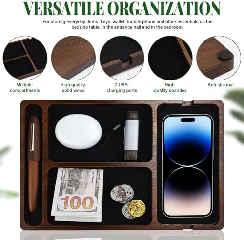 MultiBey Acacia Wood Valet Tray for Men Women, Nightstand Desk Organizer - Image 4