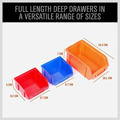 HORUSDY Wall Mounted Storage Bins Parts Rack 30PC Organizer Garage Plastic Shop Tool for Men's Gift, Blue,Orange,Red - Image 6