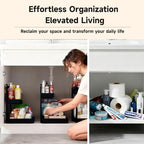 Bamboo Undersink Organizer Storage - 2-Tier Cabinet Shelf with Adjustable Levels, Under Sink Storage Slide Out for Cabinet Pantry Kitchen Bathroom (Black, 2 Packs) - Image 3