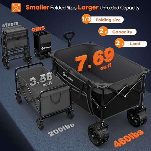 Originsure 220L Foldable Beach Wagon Cart with Big Wheels,460lbs,Grey&Black - Image 2