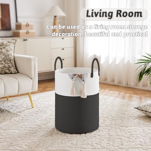 Artfeel Laundry Basket,Woven Cotton Rope Laundry Hamper,60L for Decorative Storage of Dirty Clothes,Toys and Blankets in Bathroom,Baby Room and Living Room - Image 5