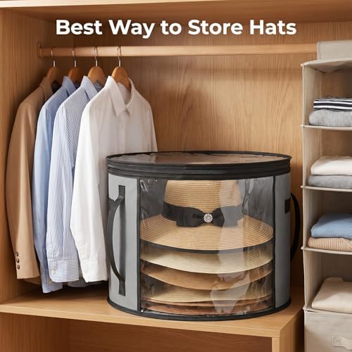 Bremorou Oversized Clear Hat Storage Box for Travel and Wardrobe Holds up to 7 Caps Cowboy Hat Organizer Bag Wide Brims Hat Case with Carrying Handles Non Woven Fabric Pvc Materials Unisex (Gray) - Image 6