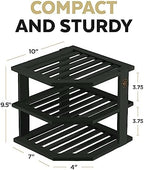 Black Plate Organizer for Cabinet - 3 Tier Bamboo Corner Cabinet Organizer Shelf for Plates Bowls Mugs Cups, Kitchen Cabinet Organizer, Cabinet Shelf Organizer, Countertop Rack, 10 x 10 x 9.5 Inch - Image 3