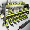 KAFAHOM Power Tool Organizer with Charging Station, Built in 8 Outlet Power Strip,Large 8 Drill Holder Wall Mount, Heavy Duty Metal Power Tool Storage Rack Tool Shelf for Garage Organization by KAFAHOM