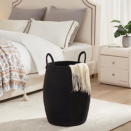 Large Laundry Hamper Basket 65L Woven Blanket Basket, Black - Image 6