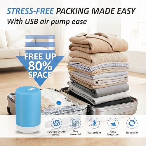 Travel Vacuum Storage Bags with Rechargeable Cordless USB Pump, 10 Combo - Image 2