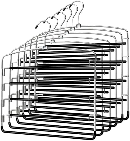 Pants Hangers 9 Pieces,5 Tier Closet Organizers and Storage Clothes Hanger,Hangers Space Saving with Swing Arm,Multiple Metal Hanger Clothes Organization for Pants Trousers Jeans Leggings Slacks by FEASTEERY