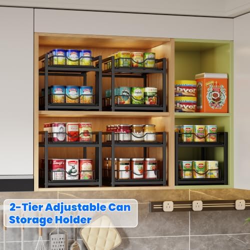Pull Out Canned Food Organizer Rack, 2-Tier Metal Canned Goods Storage Holder, Can Storage Organizer for Kitchen Cabinets Pantry Shelves, Storage for Canned Goods & Soda Cans, Holds Up to 12Cans - Image 6