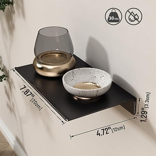 Danpoo 8 inch Small Floating Shelf for Wall Organizer & Storage, Mini Display Shelf, Metal Wall Shelf for Bathroom, Living Room, Kitchen, Bedroom(Matte Black) - Image 3